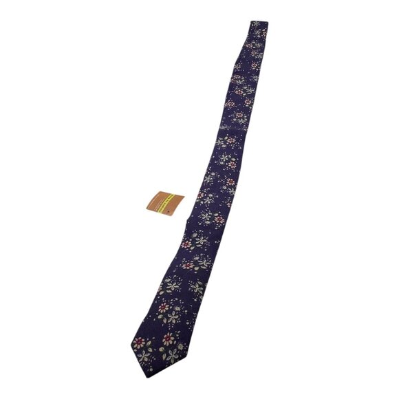 Skinny Tie Madness Mens Floral Blue Cotton Multicolor Skinny Neck Tie Flowers - Picture 2 of 14